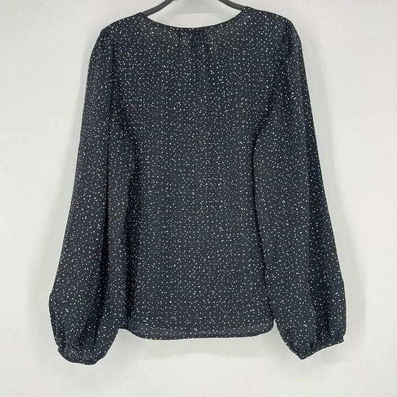 GAP Tops Women's Sz M Black White Polka Dots V Neck Pullover Puffed Long Sleeve - Picture 2 of 8